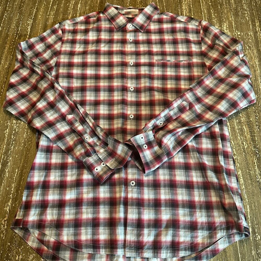 Good Man Brand Plaid Long Sleeve Button Down Dress Shirt Grey Red Men’s Size L